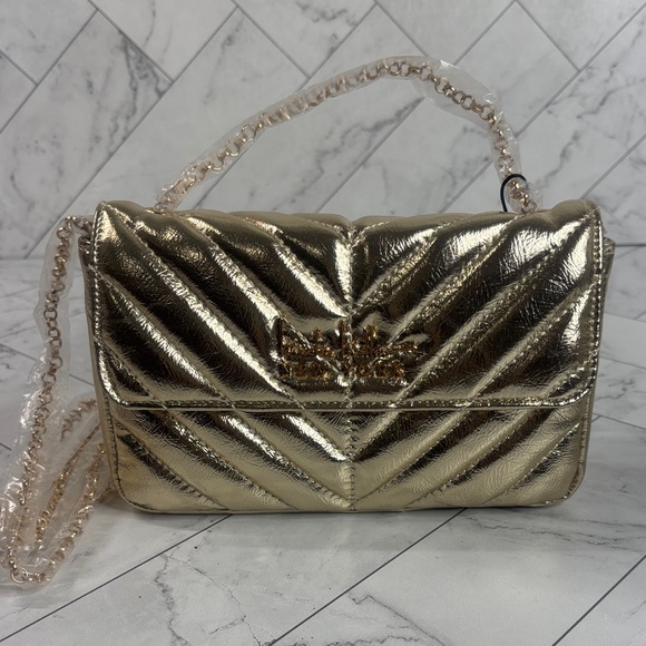 Nicole Miller Handbags - NWT Nicole Miller Womens Gold Chevron Quilted Faux Leather Chain Crossbody Bag